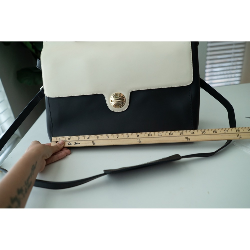 Jemma Womens Emma Work Bag Structured Colorblock Leather Satchel Black Cream - Picture 10 of 12